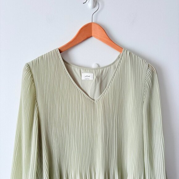Aritzia Wilfred Pleated Chiffon Prophecy Dress Light Pastel Green Size Small - Picture 3 of 8